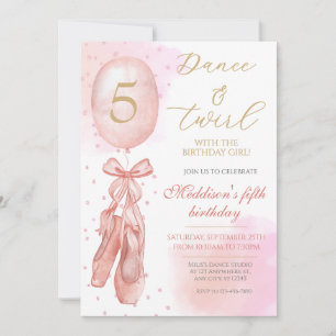 Dance and Twirl Pink girl Ballet Shoes Birthday In Invitation