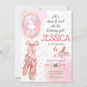 Dance and Twirl Pink girl Ballet Shoes Birthday Invitation