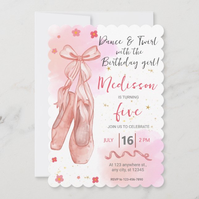 Dance and Twirl Pink girl Editable Ballerina Party Invitation (Front)