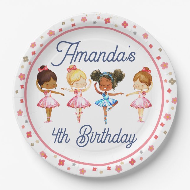 Dance and Twirl Pink girl Editable Ballerina Party Paper Plate (Front)
