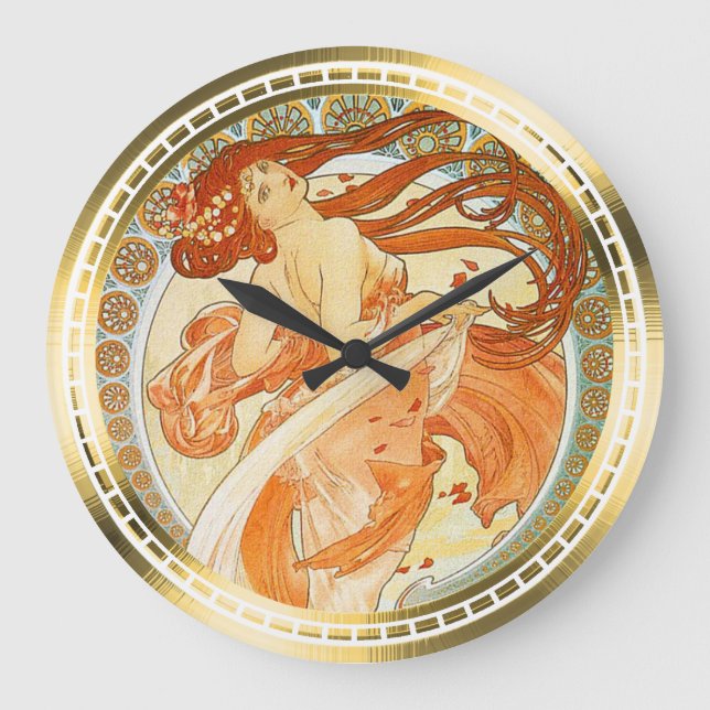 Dance - Art Nouveau Design by Mucha Large Clock (Front)