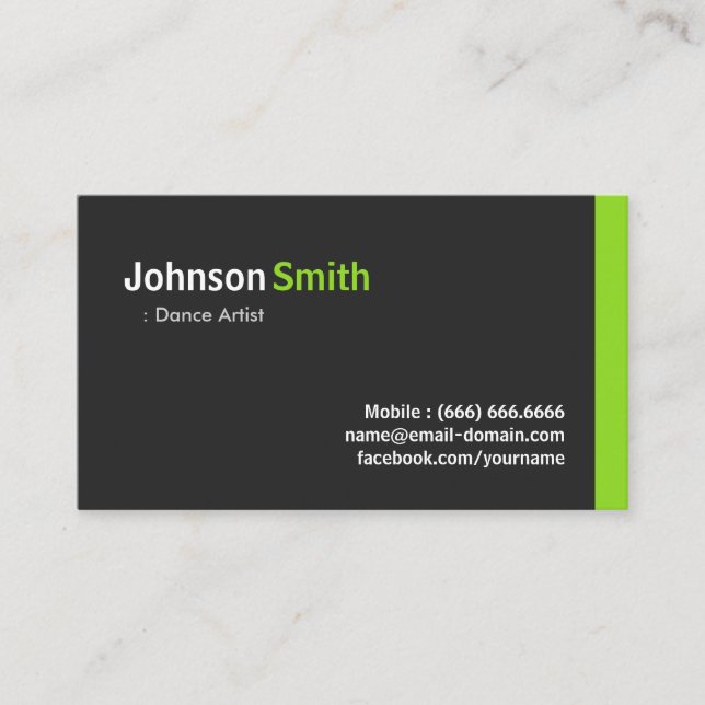 Dance Artist - Modern Minimalist Green Business Card (Front)