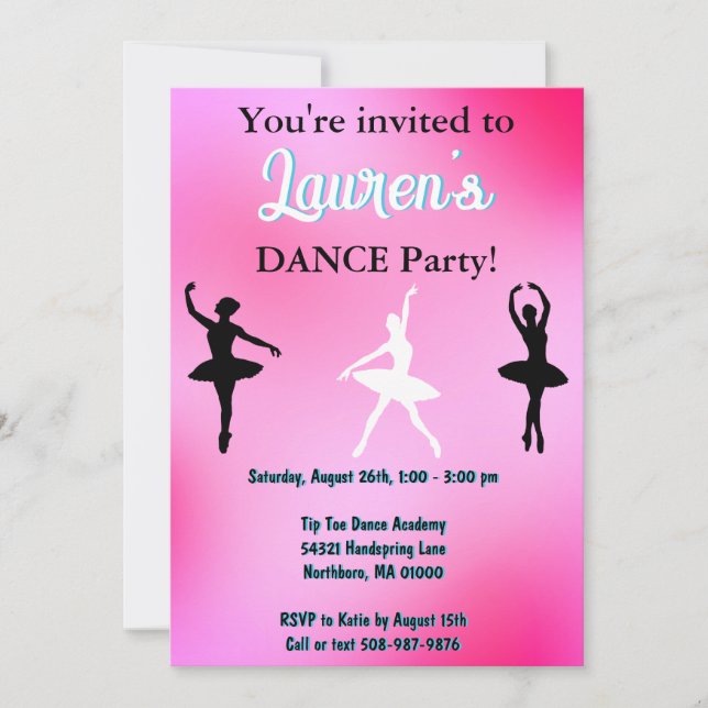 Dance Ballerina Birthday Party Invitation (Front)