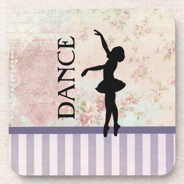 Dance - Ballerina Silhouette Vintage Background Coaster (Front)