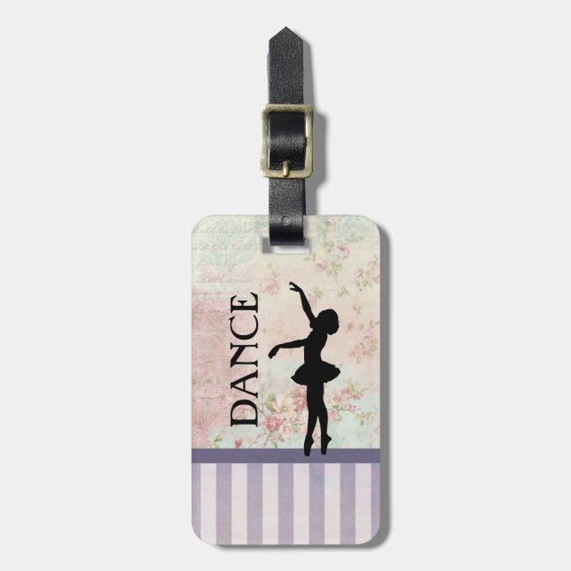 Dance - Ballerina Silhouette Vintage Background Luggage Tag (Front Vertical)