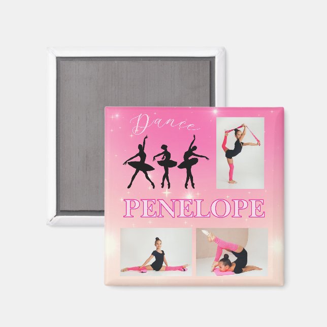 Dance Ballet Pink Gradient 3 Photo Personalised Magnet (Front/Back)