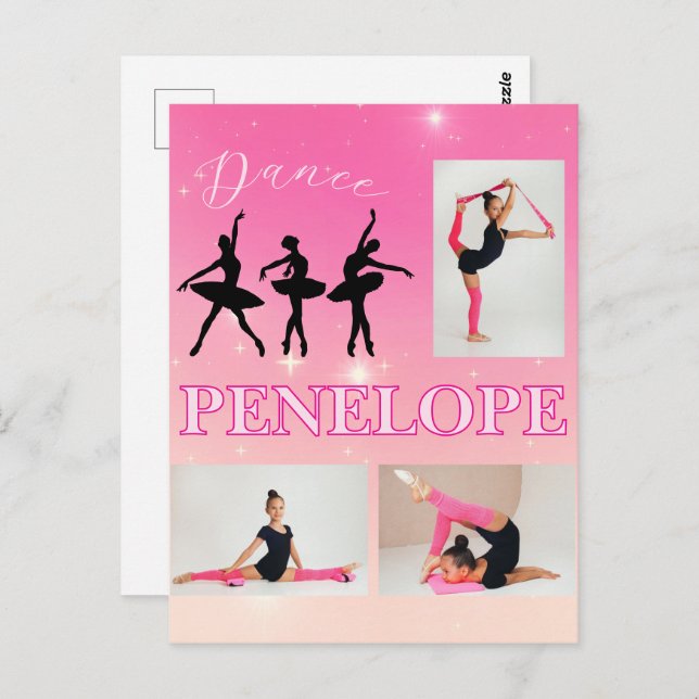 Dance Ballet Pink Gradient 3 Photo Personalised Postcard (Front/Back)