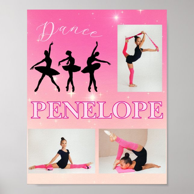 Dance Ballet Pink Gradient 3 Photo Personalised Poster (Front)
