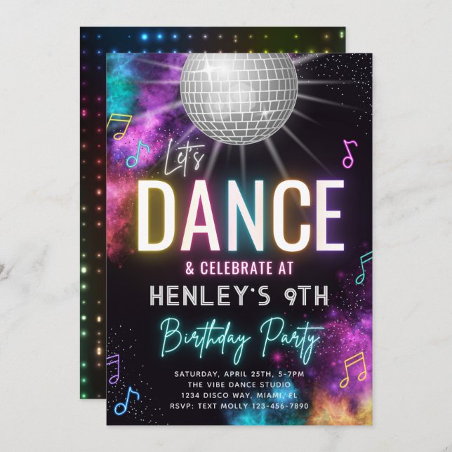 Dance Birthday Invitation | Dance Invitation (Front/Back)
