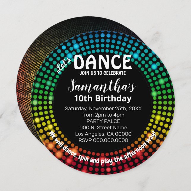 Dance birthday party disco dancing invitation (Front/Back)