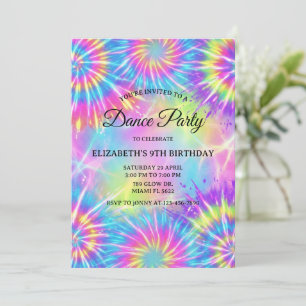 Dance Birthday Party Tie Dye Glow Dance Disco Invitation