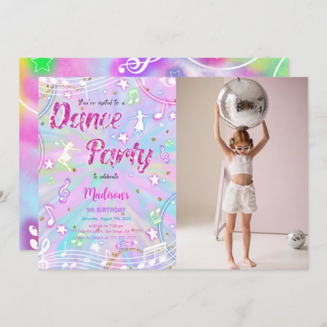Dance Birthday Photo Invitation (Front/Back)