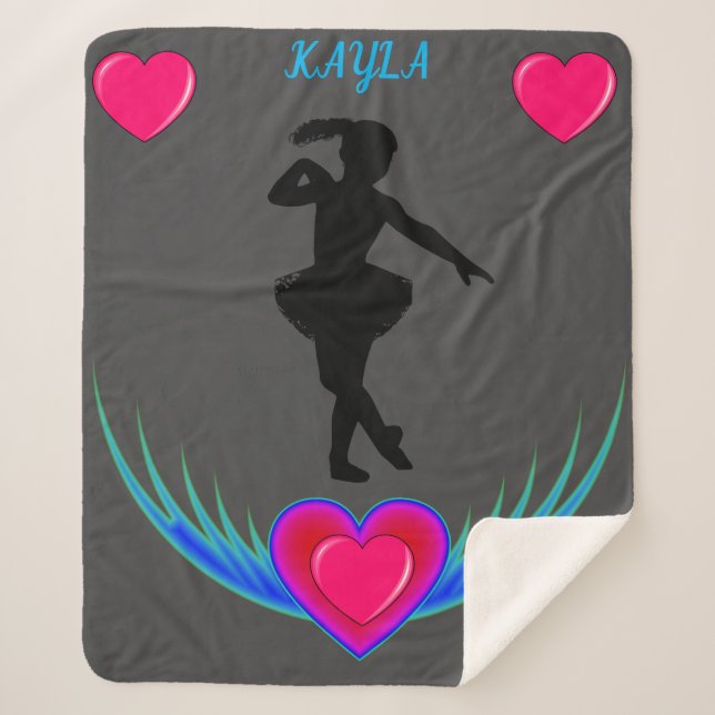 Dance blanket with ballerina and pink hearts. (Front)