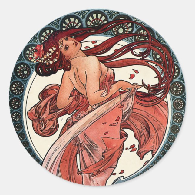 Dance by Alfons Mucha 1898 Classic Round Sticker (Front)