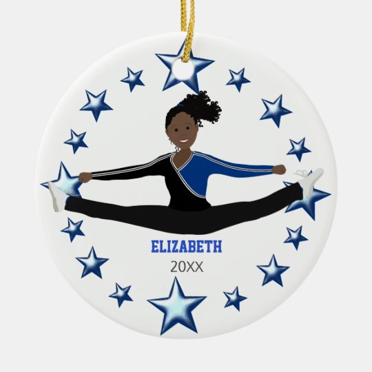 Dance Cheer African American Blue And Black Ceramic Ornament