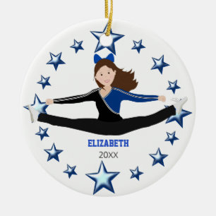 Dance Cheer Brunette Blue And Black Ceramic Ornament
