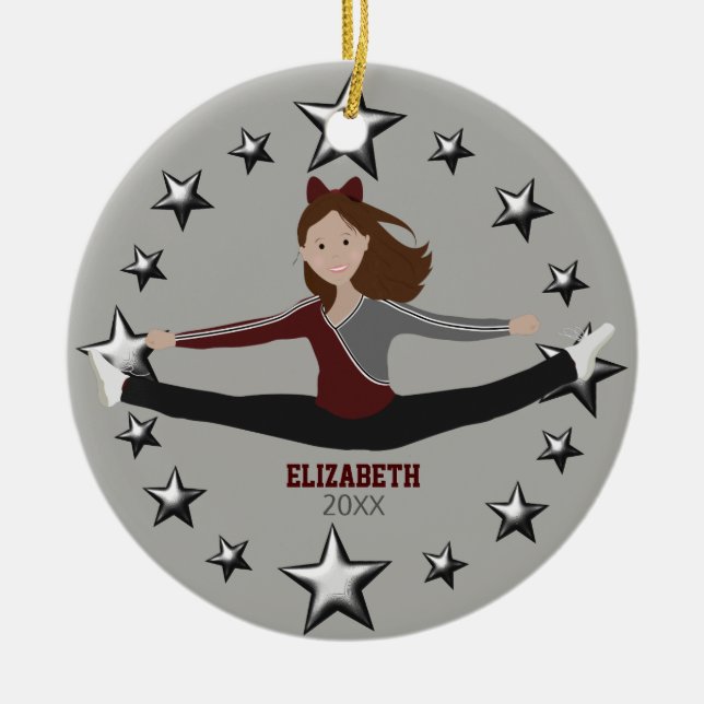 Dance Cheer Brunette Maroon And Grey Ceramic Tree Decoration (Front)