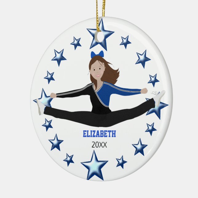 Dance Cheer Dark Brunette Blue And Black Ceramic Tree Decoration (Left)