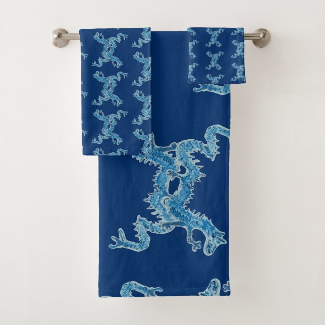 Dance Chinese Blue Dragon CC Bath Towel Set  (Insitu)