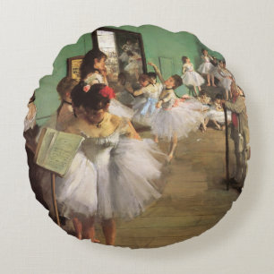Dance Class by Degas, Vintage Impressionism Ballet Round Cushion