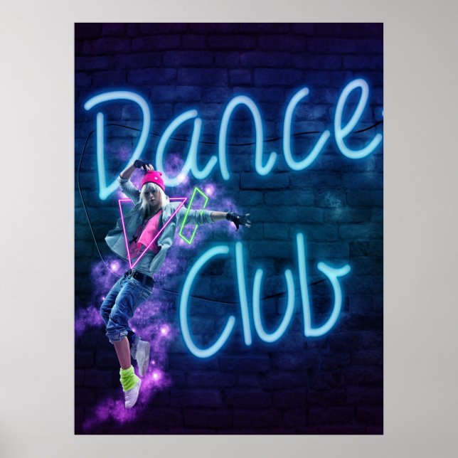 Dance Club Neon Sign With Dancer Blacklight Poster (Front)