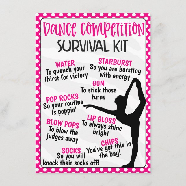 Dance Competition Survival Kit Enclosure Card (Front)