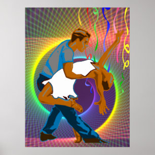 Dance Couple Party Scene Neon Colours Poster