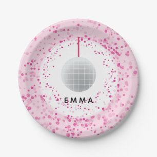 Dance Disco Ball Party Custom Pink Black Party Paper Plate