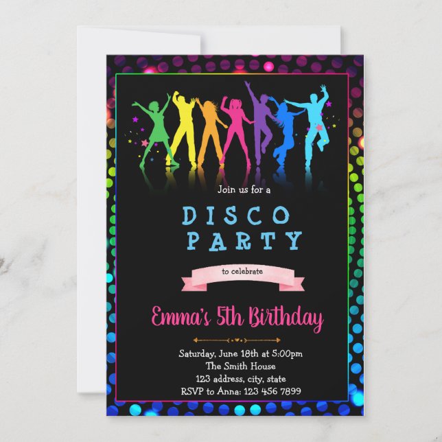 Dance disco birthday party invitation (Front)