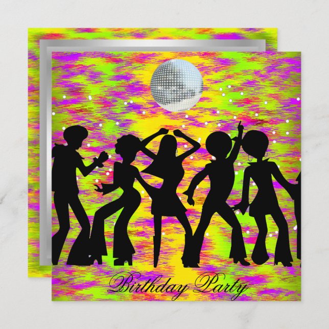 Dance Disco Birthday Party Invitation teal (Front/Back)