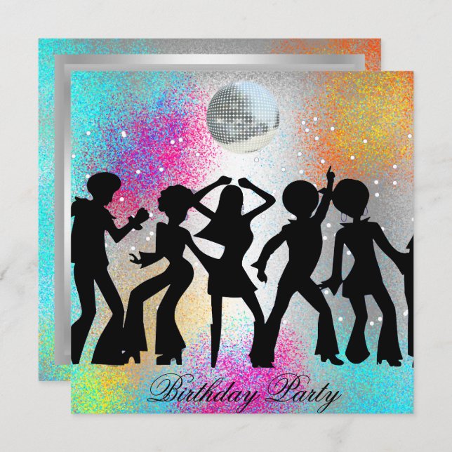Dance Disco Birthday Party psychodelic invitation (Front/Back)