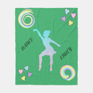 Dance fleece blanket with hearts & swirls.
