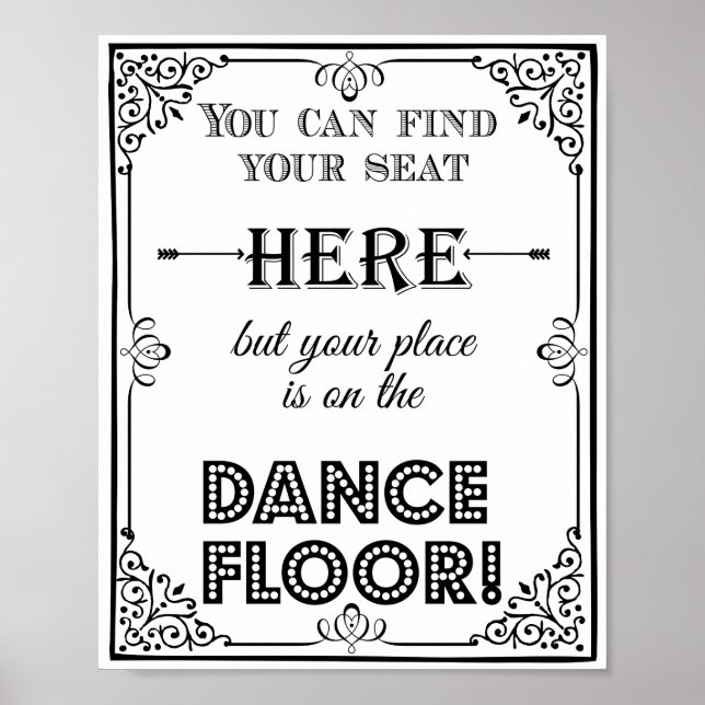 dance floor seating plan wedding or party sign (Front)