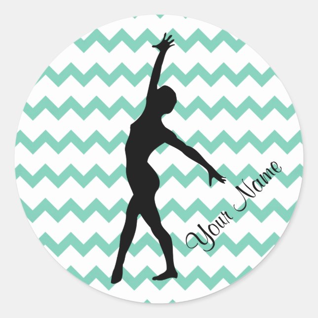 Dance Gymnastics Custom Name Chevron Classic Round Sticker (Front)