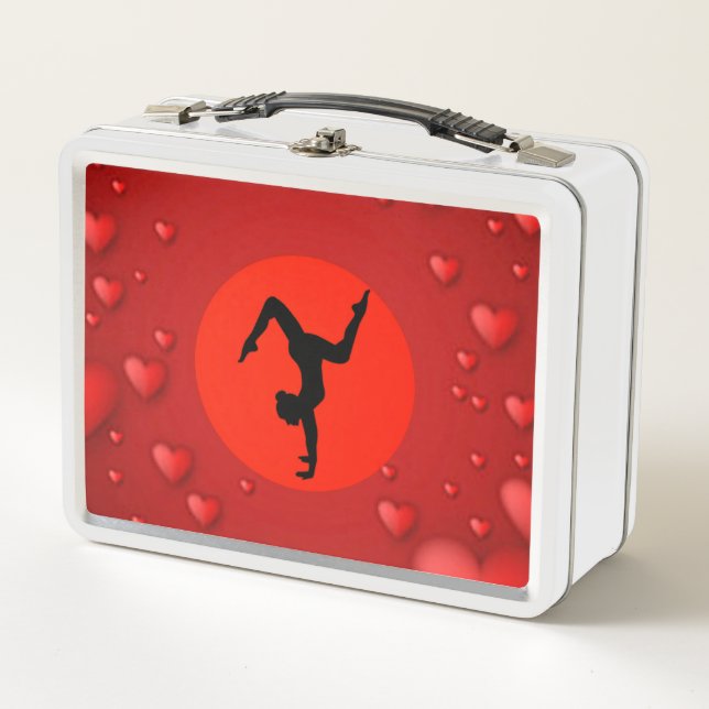 Dance/Gymnastics metal lunch box /white and red. (Front)