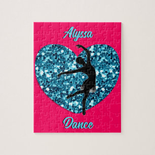 Dance Hot Pink and Turquoise w/ Personalised Name Jigsaw Puzzle