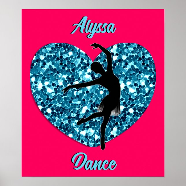Dance Hot Pink and Turquoise w/ Personalised Name Poster (Front)