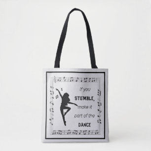Dance inspirational quote musical notes black tote bag
