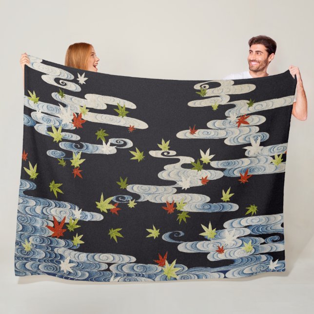 DANCE KIMONO,RUNNING WATER,FALLING LEAVES Floral Fleece Blanket (In Situ)