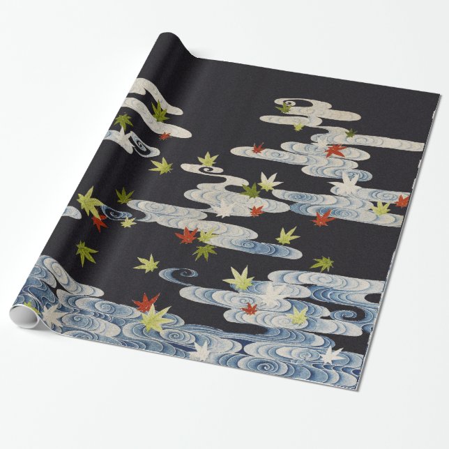 DANCE KIMONO,RUNNING WATER,FALLING LEAVES Floral Wrapping Paper (Unrolled)