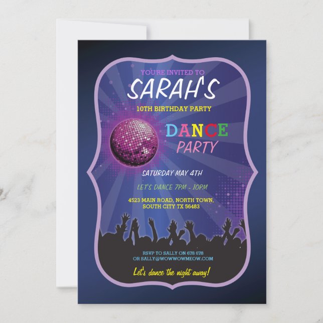 DANCE LET'S GLOW INVITE DISCO BALL BIRTHDAY PARTY (Front)