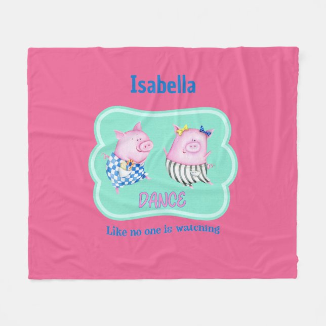 Dance Like No One is Watching Custom Dancing Pigs Fleece Blanket (Front (Horizontal))