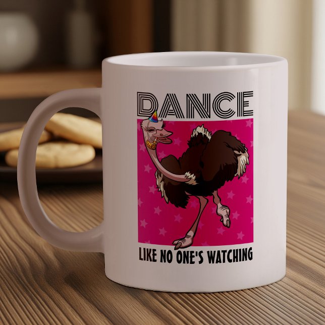 Dance Like No One's Watching Funny Cartoon Ostrich Large Coffee Mug (Creator Uploaded)