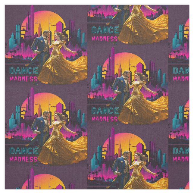 Dance Madness Couple In The Streets of Neon City Fabric (Swatch)