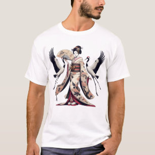Dance of Cranes Japanese Art Vinatge Retro Geisha T-Shirt