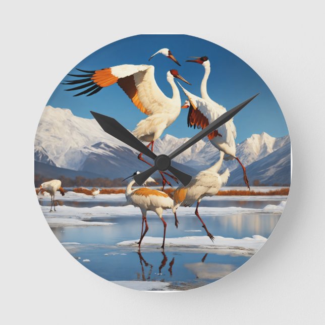Dance of the Cranes – Elegy on Ice Round Clock (Front)