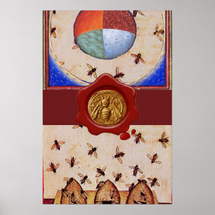 DANCE OF THE HONEY BEES, 4 ELEMENTS,Red Wax Seal Poster