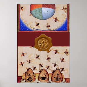 DANCE OF THE HONEY BEES WITH 4 ELEMENTS,Wax Seal Poster