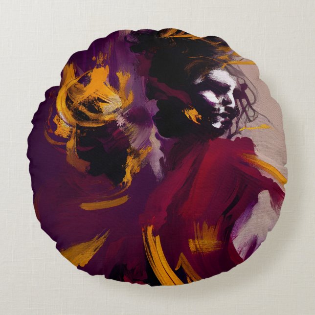 Dance Of The Mind – Expressive Abstract Figure Round Cushion (Front)