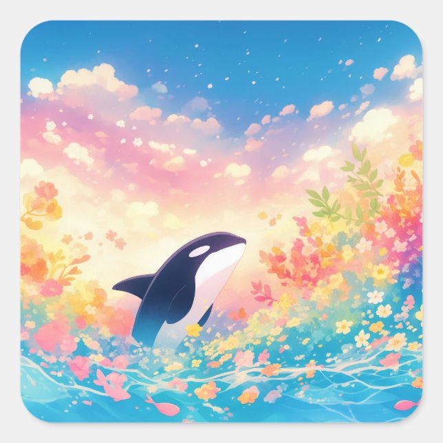 Dance of the Orca in Luminous Waters Square Sticker (Front)